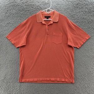 Tommy Bahama Polo Shirt Men XL Orange Stripe Lightweight Pique Short Sleeve